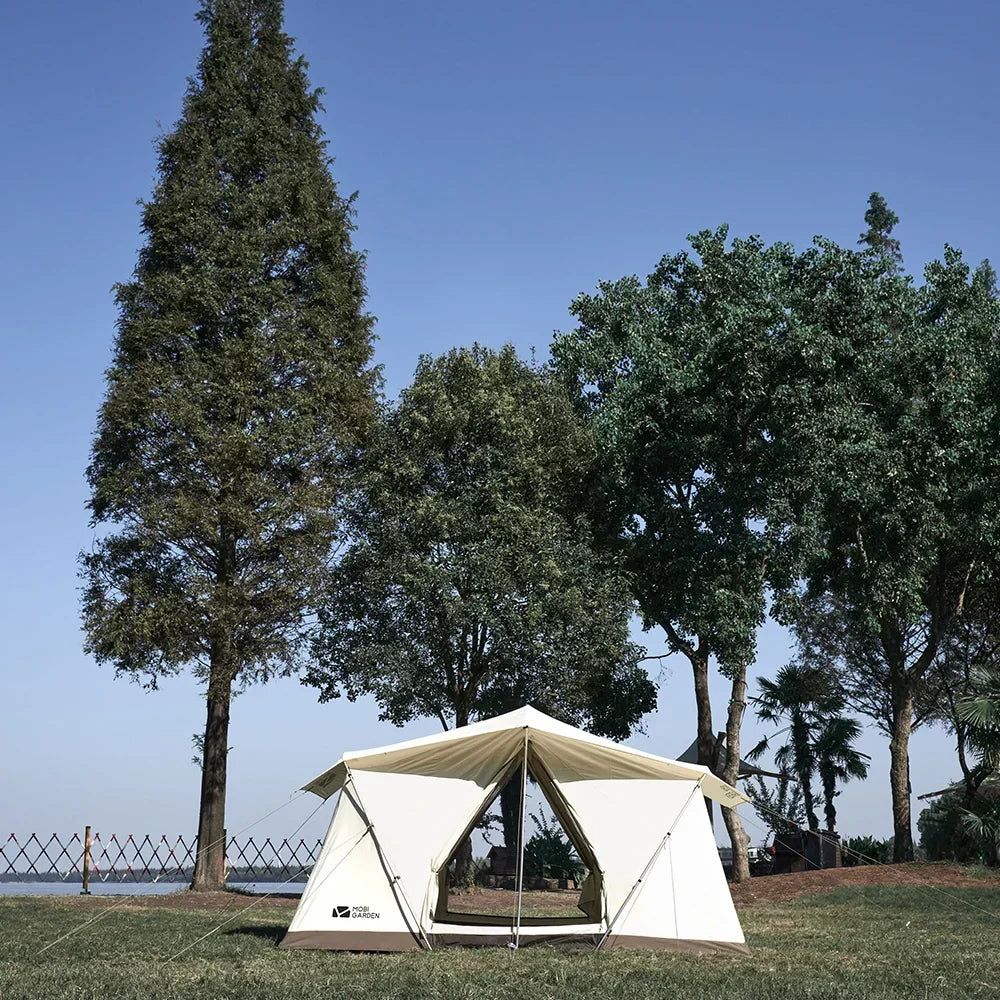 Camping Glamping Cotton Tent 3-Person Double-Layer Waterproof Tent Ivory-3