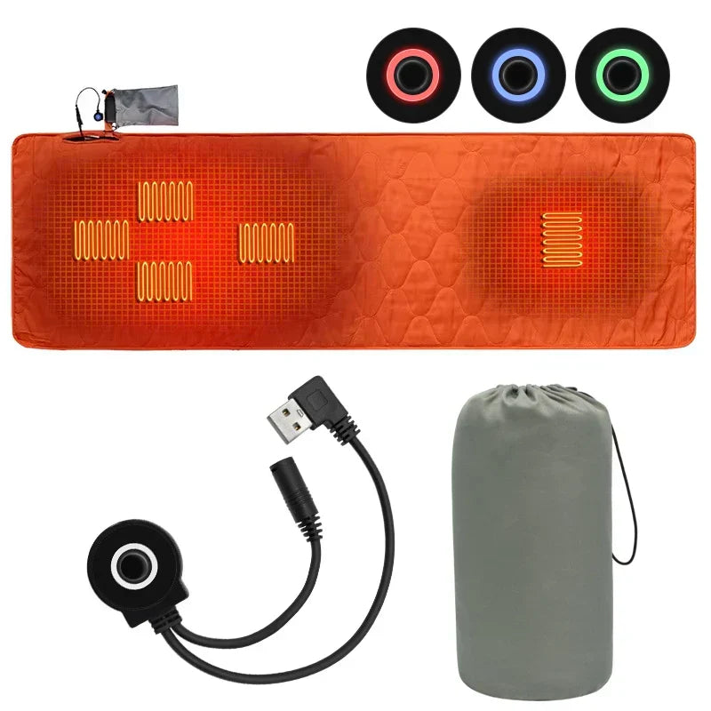 USB Heated Sleeping Mat Camping Mattress Orange-1