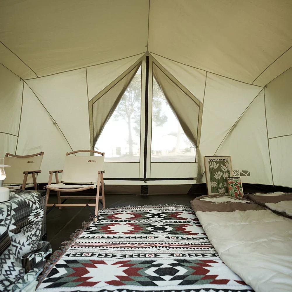 Camping Glamping Cotton Tent 3-Person Double-Layer Waterproof Tent Ivory-2
