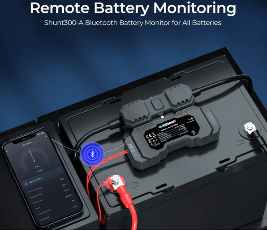 Renogy Battery Shunt 300 Smart Battery Monitor for SOC, Voltage & Current Tracking-3